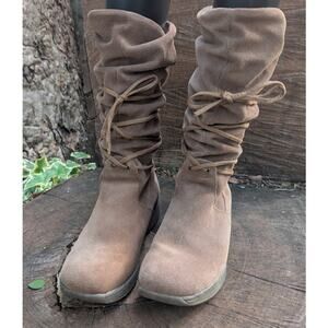 SKETCHER Brown suede Slouch Lace Up womens boots Size 9.5 Bohemian Hippie Earthy